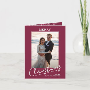Cartes Pour Fêtes Annuelles Script Joyeux Noël sur Photo Pliée Cerise