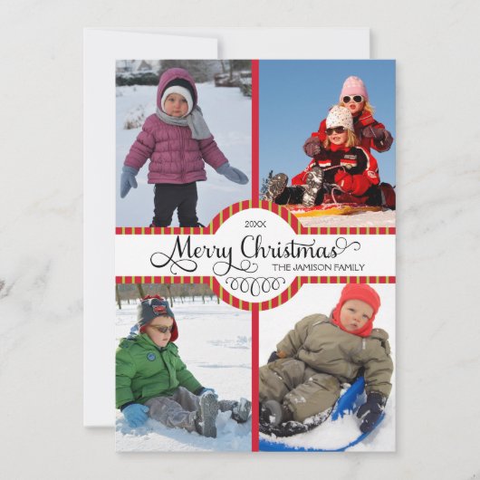 Cartes Pour Fêtes Annuelles Script Joyeux Noël Vacances Quatre Photo (Devant)