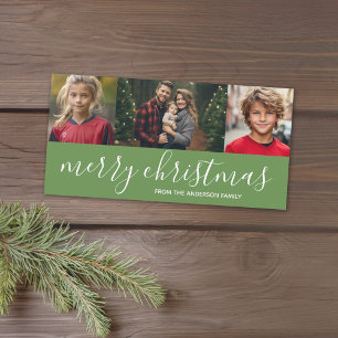 Cartes Pour Fêtes Annuelles Script Joyeux Noël Vert - 3 photos