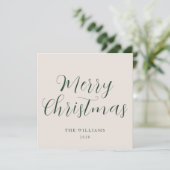 Cartes Pour Fêtes Annuelles Script Joyeux Noël Vert Beige (Debout devant)