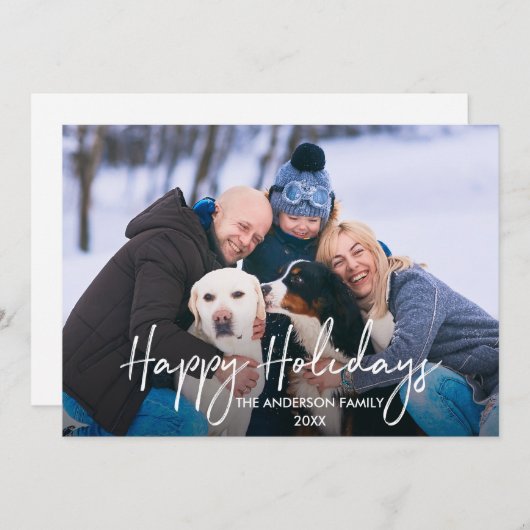 Cartes Pour Fêtes Annuelles Script manuscrit Happy Holidays Photo (Devant / Derrière)