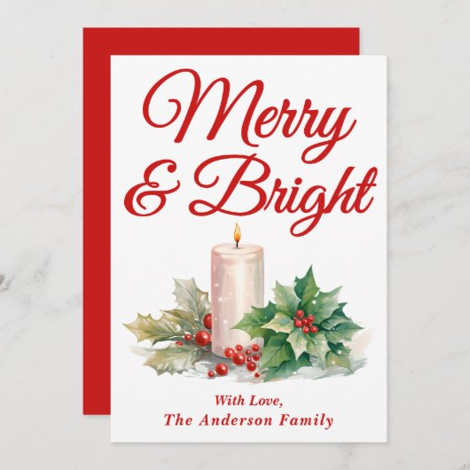 Cartes Pour Fêtes Annuelles Script manuscrit rouge Joyeux et lumineux (Devant / Derrière)