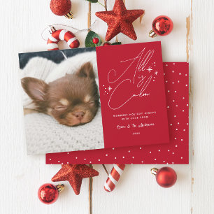 Cartes Pour Fêtes Annuelles Script manuscrit Tout Est Calme Animal Photo Noël