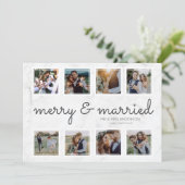 Cartes Pour Fêtes Annuelles Script Marble Photo Joyeux & Mariés (Debout devant)