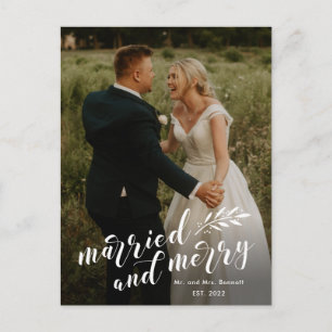 Cartes Pour Fêtes Annuelles Script Mariés et Joyeux Noël Photo Mariage