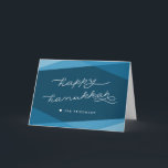 Cartes Pour Fêtes Annuelles Script Marine Blue Geo | Bonne Hanoukka<br><div class="desc">Envoyez vos souhaits Hanoukka avec cette carte de voeux élégante et moderne en bleu marine riche. Des formes géométriques superposées dans des tons de dégradé turquoise foncé fournissent le cadre parfait pour "Happy Hanoukka" dans la typographie moderne blanche manuscrite style. Ajoutez un message interne facultatif à l'aide du champ fourni....</div>