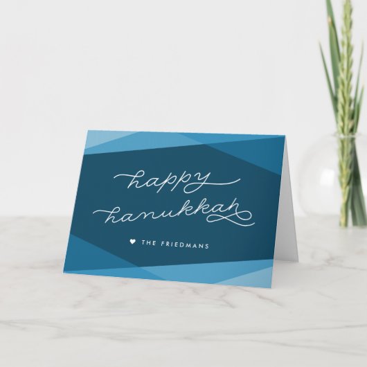 Cartes Pour Fêtes Annuelles Script Marine Blue Geo | Bonne Hanoukka (Devant)