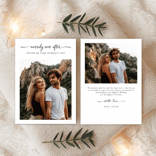 Cartes Pour Fêtes Annuelles Script Merrily Jamais après Noël Photo Mariage