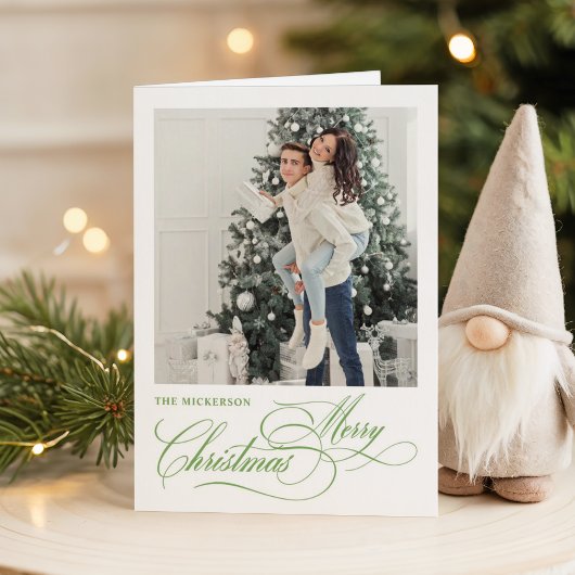 Cartes Pour Fêtes Annuelles Script Merry Christmas 1 photo Folded Holiday Card