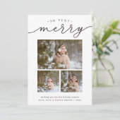 Cartes Pour Fêtes Annuelles Script Merry | Holiday Photo Collage Card (Debout devant)