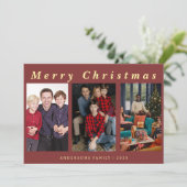 Cartes Pour Fêtes Annuelles Script minimal 3 Photo Joyeux Noël Rouge huile (Debout devant)