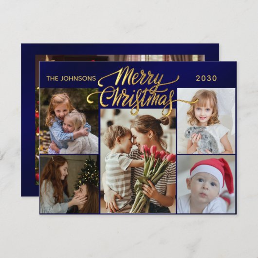 Cartes Pour Fêtes Annuelles Script minimal 6 Photo or Joyeux Noël (Devant / Derrière)