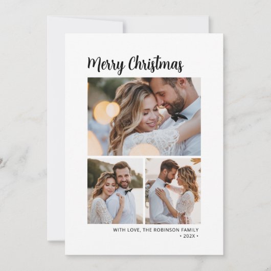 Cartes Pour Fêtes Annuelles Script minimal Botanique 3 photos multiples Noël (Devant)