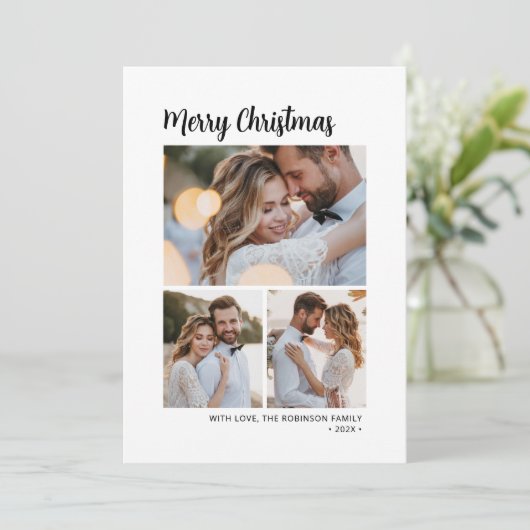 Cartes Pour Fêtes Annuelles Script minimal Botanique 3 photos multiples Noël (Debout devant)