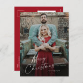 Cartes Pour Fêtes Annuelles Script minimal Joyeux Noël photo (Devant / Derrière)