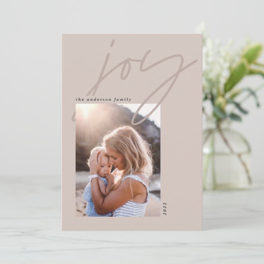 Cartes Pour Fêtes Annuelles script minimal moderne calligraphie joie1 photo (Debout devant)