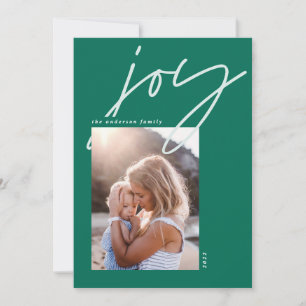 Cartes Pour Fêtes Annuelles script minimal moderne joie 1 photo vert vacances