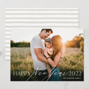 Cartes Pour Fêtes Annuelles Script minimal moderne Joyeux Nouvel An Photo Holi