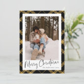 Cartes Pour Fêtes Annuelles Script minimal moderne | Photo de Noël Gold Plaid (Debout devant)
