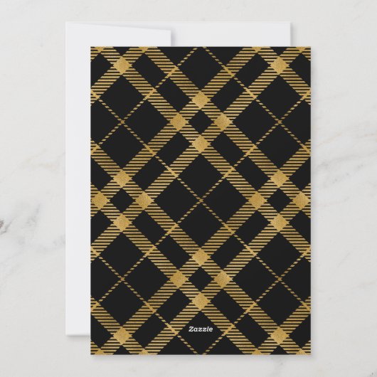 Cartes Pour Fêtes Annuelles Script minimal moderne | Photo de Noël Gold Plaid (Dos)