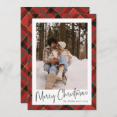 Cartes Pour Fêtes Annuelles Script minimal moderne | Photo de Noël verte rouge (Devant / Derrière)