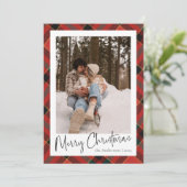Cartes Pour Fêtes Annuelles Script minimal moderne | Photo de Noël verte rouge (Debout devant)