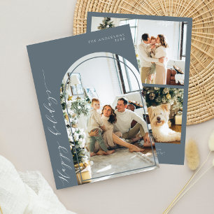 Cartes Pour Fêtes Annuelles Script minimaliste Joyeux Vacances Photo Blue Grey