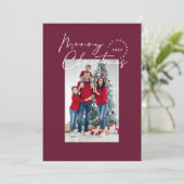 Cartes Pour Fêtes Annuelles Script moderne 1 photo bordeaux Joyeux Noël (Debout devant)