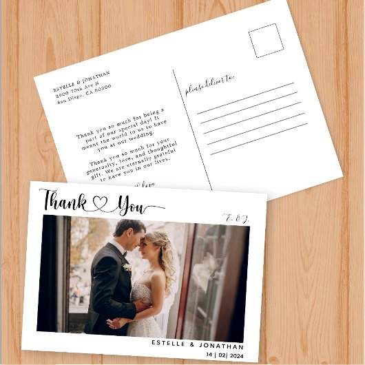 Cartes Pour Fêtes Annuelles Script moderne avec Mariage de coeur Photo Merci