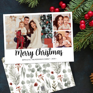 Cartes Pour Fêtes Annuelles Script moderne Botanique 3 Photo Collage Noël