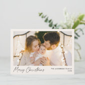 Cartes Pour Fêtes Annuelles Script moderne crème Joyeux Noël Photo (Debout devant)