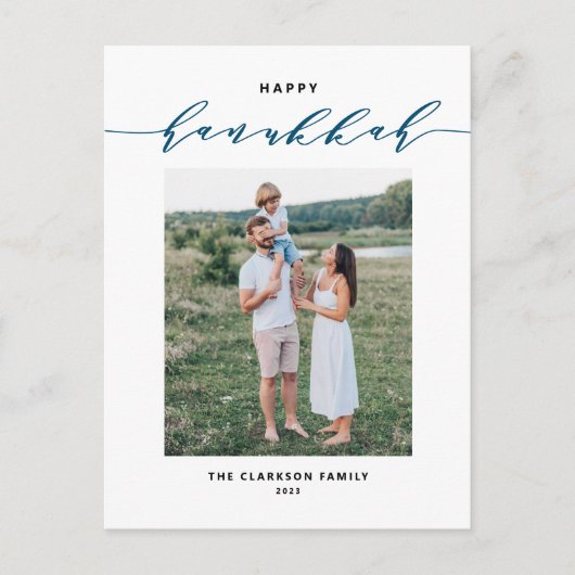Cartes Pour Fêtes Annuelles Script moderne et élégant Happy Hanoukka Photo (Devant)