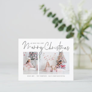 Cartes Pour Fêtes Annuelles Script moderne Famille 2 Photos Joyeux Noël