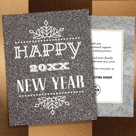 Cartes Pour Fêtes Annuelles Script moderne Festive Parties scintillant argent
