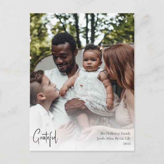 Cartes Pour Fêtes Annuelles Script moderne Grateful Pleine photo verticale (Devant)