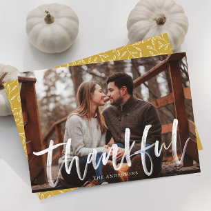 Cartes Pour Fêtes Annuelles Script moderne Grille Gold Photo Thanksgiving