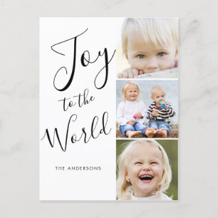 Cartes Pour Fêtes Annuelles Script moderne Joy to The World 3 Photo Collage