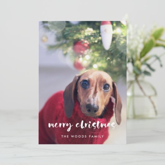 Cartes Pour Fêtes Annuelles Script moderne Joyeuse photo de Noël (Debout devant)