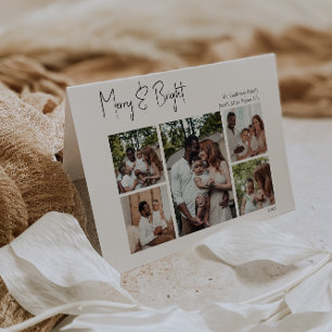 Cartes Pour Fêtes Annuelles Script Moderne Joyeuses Fêtes Trois-Photos Plié