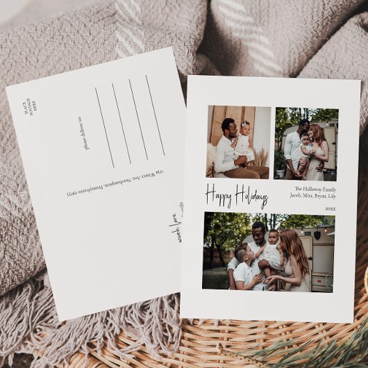 Cartes Pour Fêtes Annuelles Script moderne Joyeuses vacances centré sur trois