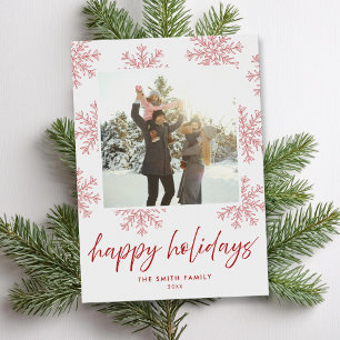 Cartes Pour Fêtes Annuelles Script moderne Joyeuses vacances Snowflakes Photo