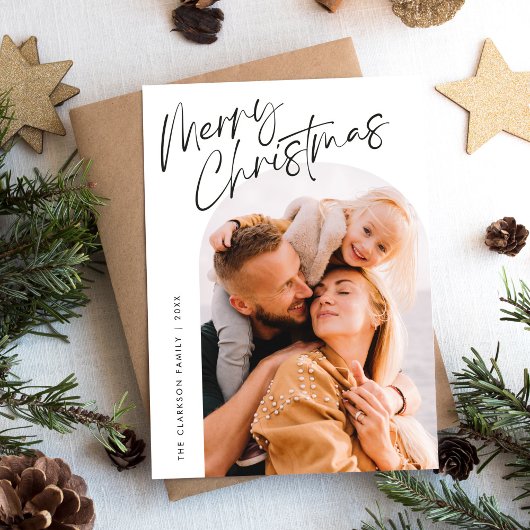 Cartes Pour Fêtes Annuelles Script moderne Joyeux Arche de Noël 2 Photo