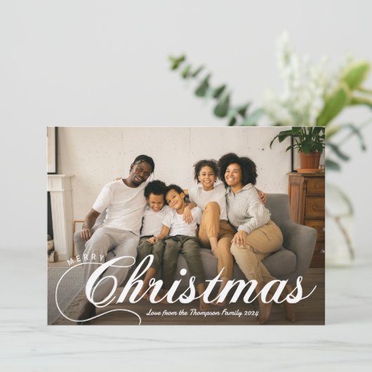 Cartes Pour Fêtes Annuelles Script moderne Joyeux Noël Photo & Message (Debout devant)