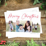 Cartes Pour Fêtes Annuelles Script moderne Joyeux Noël Trois photos<br><div class="desc">Cette belle carte postale de vacances comprend trois photos et le salut "Joyeux Noël". Le design est simple mais élégant. Cette conception accepte deux photos verticales et une photo horizontale. À l'arrière, vous trouverez beaucoup d'espace pour écrire votre propre salutation personnelle et l'adresse du destinataire. Les cartes postales sont un...</div>