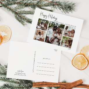 Cartes Pour Fêtes Annuelles Script moderne Joyeux vacances Cinq photos