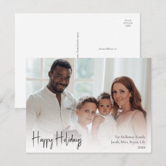 Cartes Pour Fêtes Annuelles Script moderne Joyeux vacances pleine photo (Devant / Derrière)