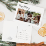Cartes Pour Fêtes Annuelles Script moderne Joyeux vacances Trois photos<br><div class="desc">Cette carte postale de vacances 3-photo de script moderne est parfaite pour votre accueil de vacances minimaliste chic boho noir et blanc. La calligraphie manuscrite minimaliste est délicate et rustique tout en restant élégante et élégante. Le design reflète une simple journée d'hiver blanche et évoque les souvenirs d'une vie plus...</div>
