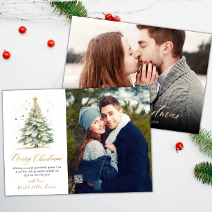 Cartes Pour Fêtes Annuelles Script moderne Noël Arbre 2 Photo Noël