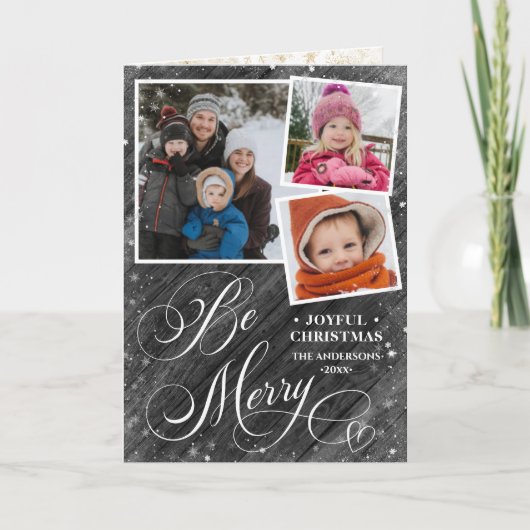 Cartes Pour Fêtes Annuelles Script moderne noir élégant Snowflakes Bokeh Flare (Devant)