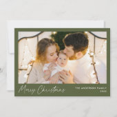 Cartes Pour Fêtes Annuelles Script moderne Olive Green Joyeux Noël Photo (Devant)